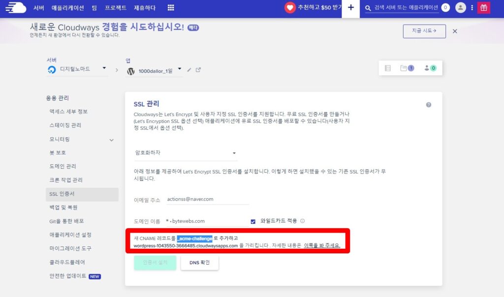 SSL인증서 레코드 복사하는화면